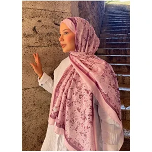 Mira İpek Retro Desenli Pamuk Şal Serisi Karma Pembe PS52