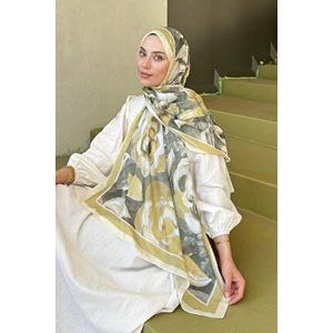 Çiçek Desen Pamuk Şal Sarı