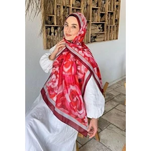 Çiçek Desen Pamuk Şal Bordo