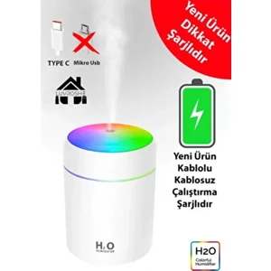H2O Şarjlı Humidifier 300 ml Ultrasonik Hava Nemlendirici Buhar Makinesi ve Aroma Difüzörü H2O
