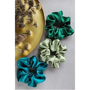 Kadın 3'lü Saten Saç Lastik Toka Seti