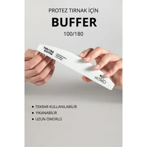 Momo Professional 100/180 Grit Çift Yüzeyli Yarım Ay Beyaz Tırnak Törpü ve Buffer – Evde ve Profesyonel Kullanım İçin