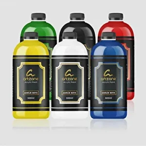 Akrilik Boya Seti - Ana Renkler 6 Renk x 500ML + Fırça Hediyeli