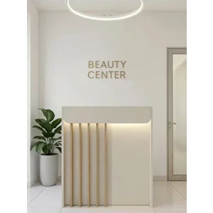 Karibu Ledli Karşılama Bankosu 110 cm Ofis Kasa Resepsiyon Masası Kumtaşı - Sepet