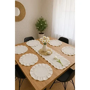 Breeze Rufle | 7 Parça Sofra Seti Fırfırli Takim 6 Adet Amerikan Servisi Supla + 1 Adet Runner