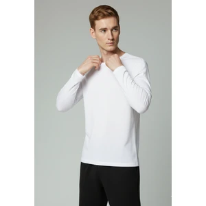 %100 Pamuk Erkek Süprem Uzun Kollu Basic T-Shirt Compact Penye Beyaz Sporcu Tişört Body