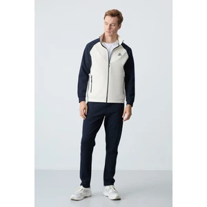 Bej Lacivert  Dik Yaka Çift Renk Rahat Form Klasik Paça Erkek Eşofman Takımı - 85113