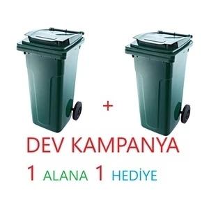 1 Alana 1 Hediye Kapaklı Tutma Saplı Özel Çöp Konteyneri 120 Lt ( Yeşil ) Büyük Boy 2 Adet