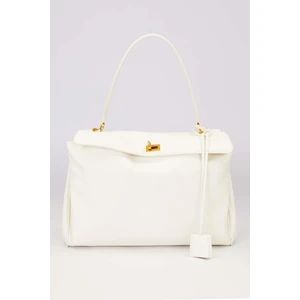 Beyaz Gold Kilit Detaylı El Çantası