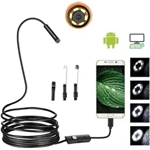 Endoskop Yılan Kamera 2 Metre Sert Kablo LED Işıklı  Android Uyumlu  Su Geçirmez
