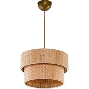 Kahve Modern Doğal Hazeran Rattan 2 Katlı Sarkıt Avize