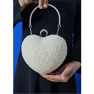Kadın Abiye  Kalpli Taşlı Abiye Çantası