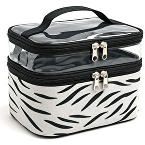 Kadın Makyaj Çantası Iki Geniş Bölmeli Askılı Katlanabilir Bakım Seyahat Organizer Makyaj Çantası