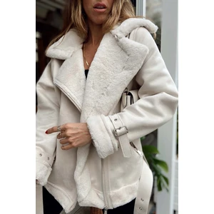 Kadın Içi Rapitli Kemer Detaylı Süet Mont