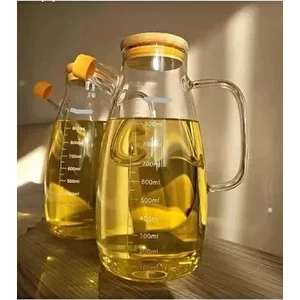 2 Adet Bambu Kapaklı 1000 ml Borosilikat Cam Yağlık Stantsız