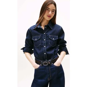 Kadın Uzun Kollu Denim Gömlek – Koyu Mavi