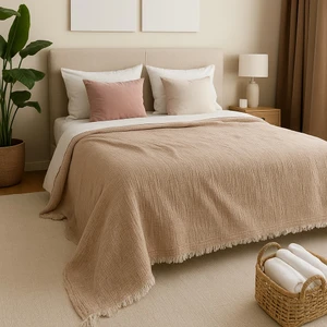 HB&Victory Müslin 6 Katlı %100 Pamuk Yorgan Vizon Renk Tek Kişilik 170X260 Cm.