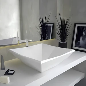 Kristal Kare Beyaz Deliksiz Lavabo 41 Cm 