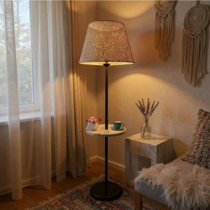 Retain Siyah Ayaklı Rattan Şapkalı Lambader