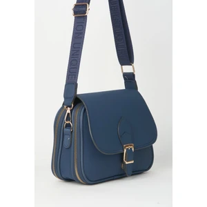 Kadın Yonca Lacivert 4 Cepli Kapaklı Kolon Askılı Fermuar ve Çıt Çıt Kapama El Kol ve Omuz Çantası