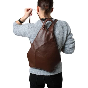 Hakiki Deri Kadın Omuz Sırt Çantası Vazo Model Klasik Kahverengi