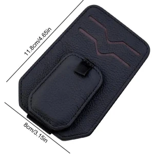 Araç Için Deri Manyetik Gözlük ve Kart Tutucu Siyah– Güneşlik Üzeri Organizer Klip