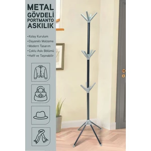 Modern Portatif Elbise Askısı Ayaklı Portmanto Askı Vestiyer Askılık - Gri