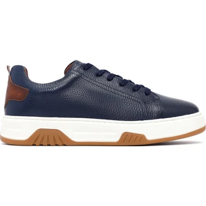 Erkek Lacivert Bağcıklı Kalın Tabanlı Deri Sneaker 25WFD6885FT