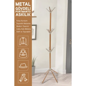 Modern Portatif Elbise Askısı Ayaklı Portmanto Askı Vestiyer Askılık - Kahve