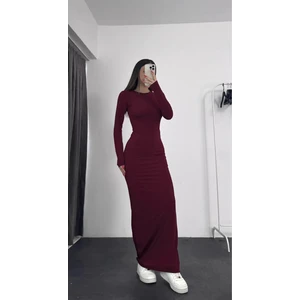 Kadın Bordo Hailey Uzun Kollu Maxi Elbise