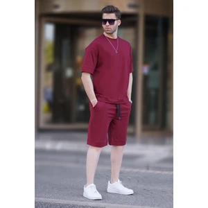 Bordo Bisiklet Yaka Basic Erkek Şort Takımı 5953