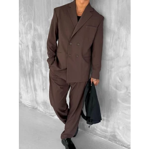 Erkek Oversize Rahat Kalıp Kruvaze Takım Elbise Kahve