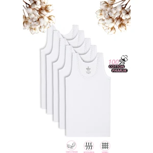 Özkan Underwear 0800 5'li Paket Kız Çocuk Ribana %100 Pamuklu Esnek Rahat Kalın Askılı Yakası Brode Papatya Detaylı Atlet