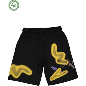 Erkek Çocuk Siyah Grafiti Desenli %100 Pamuk İpli Kısa Şort