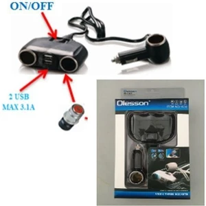 Olesson 1630 12-24V Çiftli Çift Usbli 120W 80 cm Kablolu Araç Oto Tır Çakmak Çoklayıcı Çakmaklık Çoğaltıcı