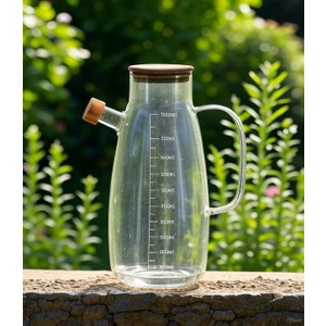 Cam Yağdanlık Sirkelik 1000 ml – Borosilikat Cam, Bambu Kapaklı, Sızdırmaz ve Şık Tasarım Sirkelik