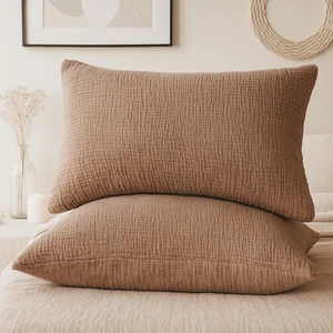 Hb&victory 4 Katlı Müslin Kahverengi Renk 50X70 Cm. %100 Pamuklu 2 Adet Yastık Kılıfı