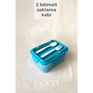 2 Bölmeli 1700 ml Sızdırmaz Saklama ve Beslenme Kabı – Kaşık Çatal, Çıkabilir Iç Hazne, Pp 7 Parça