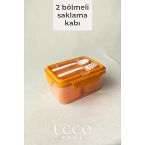 2 Bölmeli 1700 ml Sızdırmaz Saklama ve Beslenme Kabı – Kaşık Çatal, Çıkabilir Iç Hazne, Pp 7 Parça