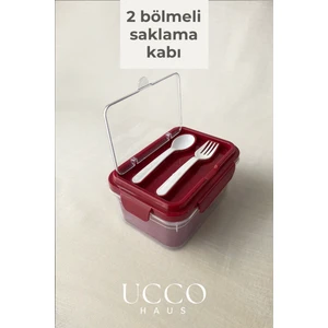 2 Bölmeli 1700 ml Sızdırmaz Saklama ve Beslenme Kabı – Kaşık Çatal, Çıkabilir Iç Hazne, Pp 7 Parça