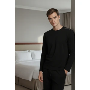 Elemge %100 Pamuk Erkek Süprem Pijama Takımı Compact Penye Siyah Uzun Kol Cepli Ipli Relax Fit Terletmez