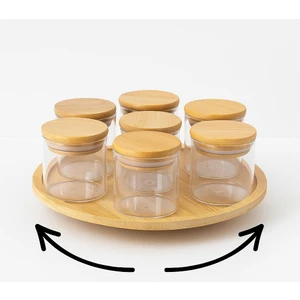 Noah Exclusive 8 Parca Borosilikat Cam Bambu Kapaklı+Bambu Döner Tezgahlı 150 ml Recellık