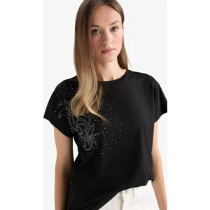 Bisiklet Yaka Taş Baskılı Kısa Kollu Tişört F9589AX25AU