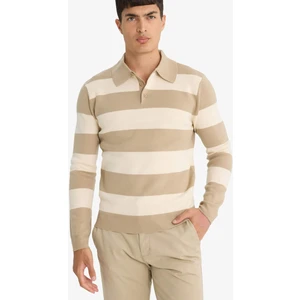 Standart Fit Polo Yaka Düğmeli Renk Bloklu Triko Kazak Y4194AZ25WN