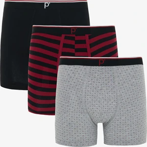 Erkek Red Line Çizgili 3'lü Organik Boxer