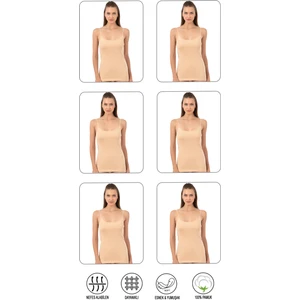 Özkan Underwear Özkan 0107 6'lı Paket Kadın %100 Pamuklu Ribana Esnek Rahat İp Askılı Örme Atlet