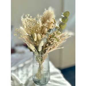 Dekoratif Kuru Çiçek Buketi, Aranjmanı, Pamuk Otu, Okaliptus, Pampas, Vazoluk, Dekorasyon (Vazosuz)
