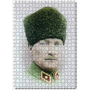 Kalpaklı Atatürk Portresi Renkli Görsel 120 Parça Puzzle Yapboz Mdf (Ahşap)