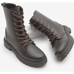 Kadın Postal Bot Fermuarlı Bağcıklı Tırtıklı Taban Celare Kahve