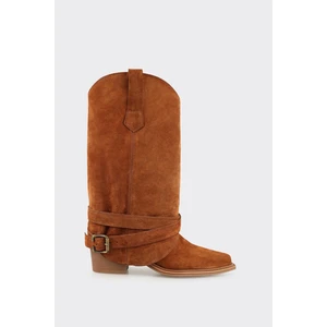 Taba Deri Kadın Western Çizme